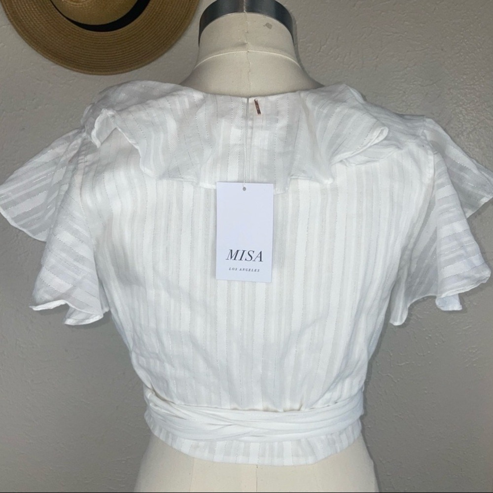 Misa Los Angeles White Ruffle Wrap Blouse NWOT - Picture 6 of 10